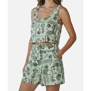 New Midnight Sky White Green Shell Print High Waist Shorts Small Coastal Resort